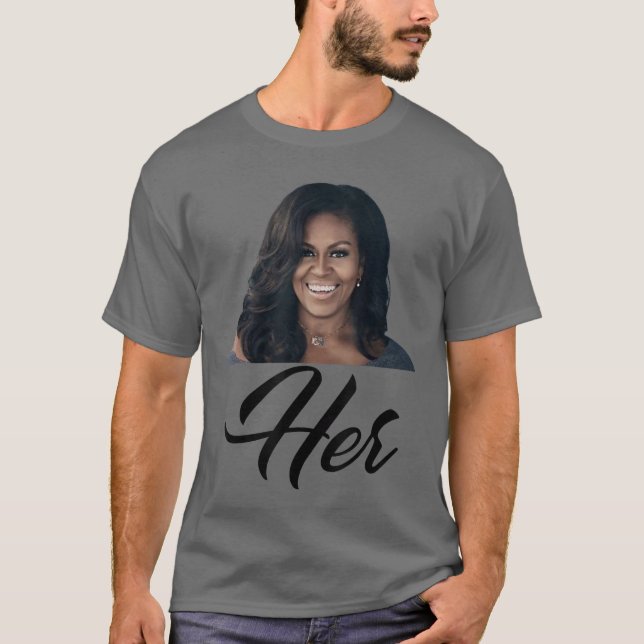 Womens Her Michelle Obama Blue Small Classic Fit V T-Shirt (Vorderseite)