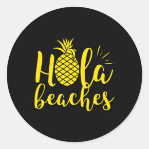 Womens Hola Strände Ananas Hawaiianische Ferien Runder Aufkleber