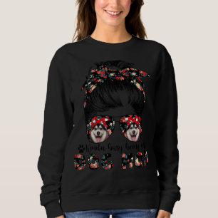 Womens Husky Dog Mama Messy Bun Haare Brille Sweatshirt