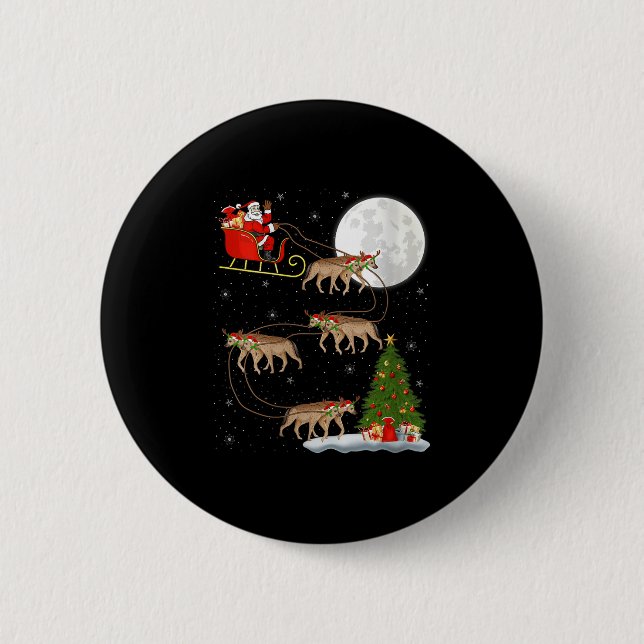 Womens Hyena Santa Sleigh Flying Funny Magical Chr Button (Vorderseite)