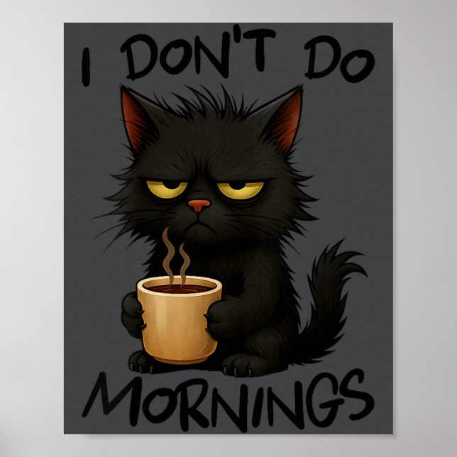 Womens I Don't Do Mornings Funny Quote Black Cat L Poster (Vorne)