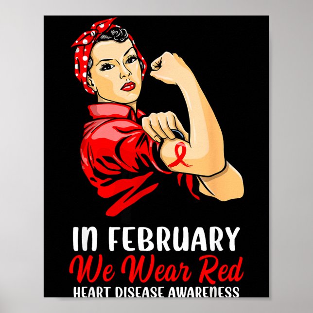 Womens In February We Wear Red - Heart Disease Awa Poster (Vorne)