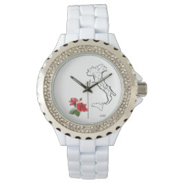 *~* Women's Italia Italien Karte Rose Rhinestones Armbanduhr