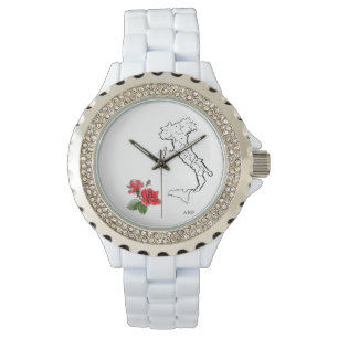 *~* Women's Italia Italien Karte Rose Rhinestones Armbanduhr