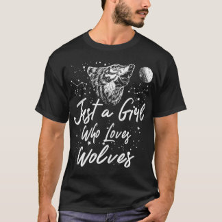 Womens Just a Girl, die Lieben Wölfe Niedlich Love T-Shirt