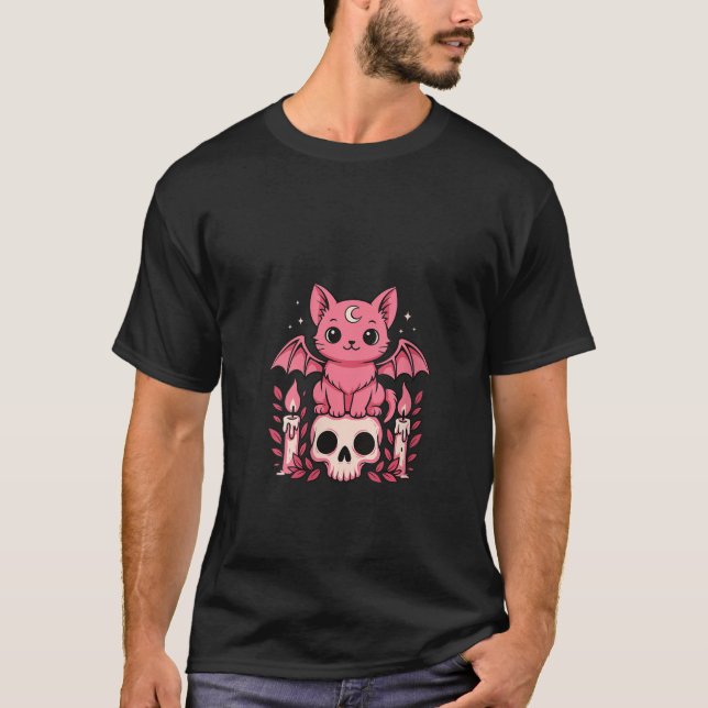 Womens Kawaii Pastel Goth Niedlich Creepy Cat Bat  T-Shirt (Vorderseite)