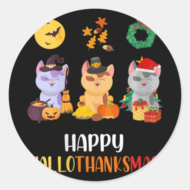 Womens Kitten Cat Halloween Weihnachtskatzen Happy Runder Aufkleber (Vorderseite)