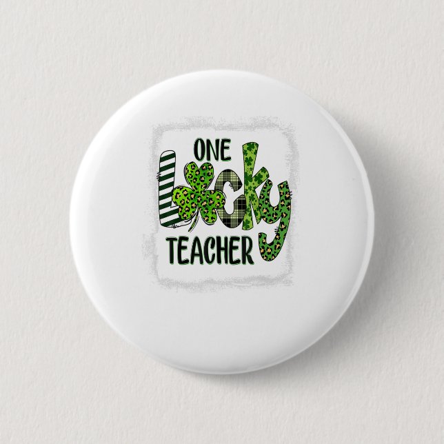 Womens Kleeblatt One Lucky Teacher St Patrick Button (Vorderseite)