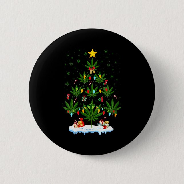 Womens Leaf Christmas Tree Weed Stoner Xmas V-neck Button (Vorderseite)