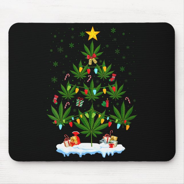 Womens Leaf Christmas Tree Weed Stoner Xmas V-neck Mousepad (Vorne)