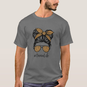 Womens Leopard Nana Life Niedlich Messy Bun Girl M T-Shirt