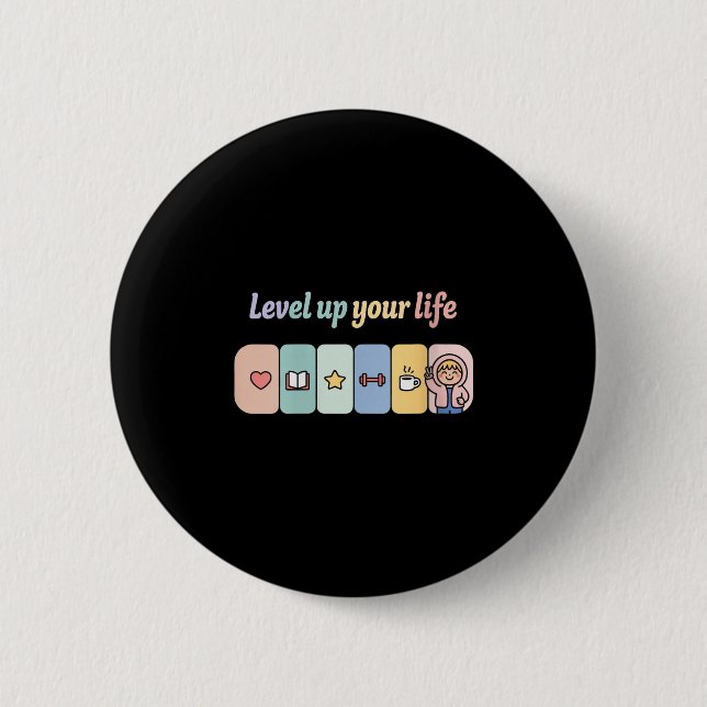 Womens Level Up Your Life Progress Bar Gamer Motiv Button (Vorderseite)
