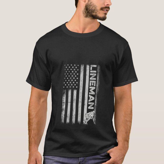 Womens Lineman US Flag American Football Player M T-Shirt (Vorderseite)
