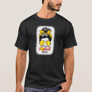 Womens Loud & Proud Softball Auntie Messy Bun Leop T-Shirt