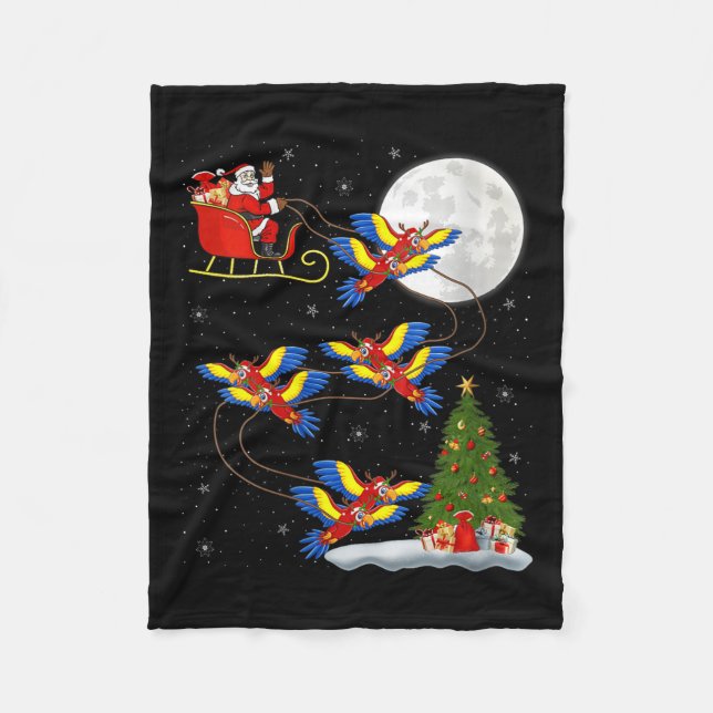 Womens Macaw Parrots Santa Sleigh Flying Funny Mag Fleecedecke (Vorderseite)