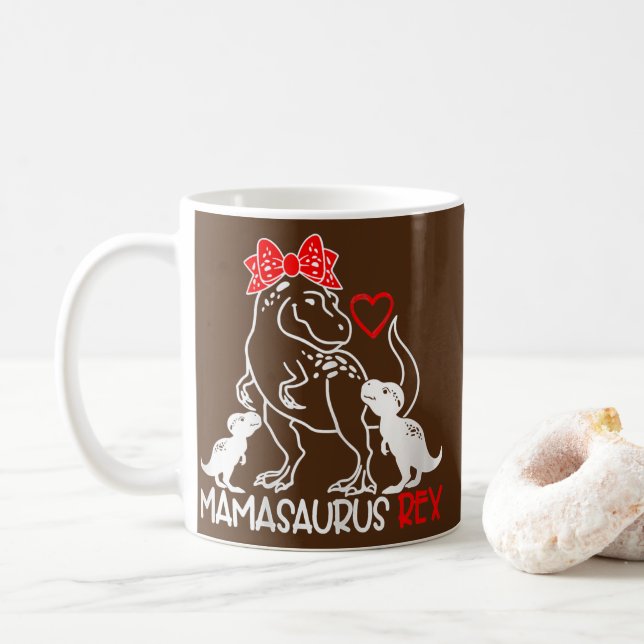 Womens Mamasaurus T Rex Dinosaur Funny Mama Kaffeetasse (Mit Donut)