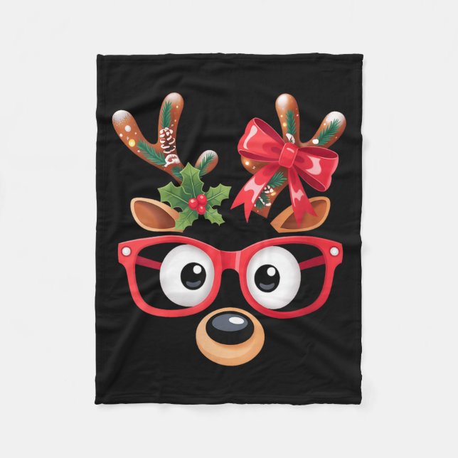 Womens Matching Family Christmas Reindeer Face Gle Fleecedecke (Vorderseite)