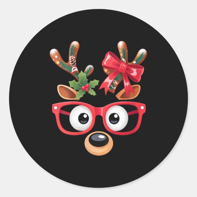 Womens Matching Family Christmas Reindeer Face Gle Runder Aufkleber (Vorderseite)