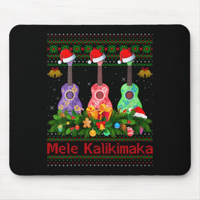 Womens Mele Kalikimaka Ukulele Guitar Ugly Xmas Sw Mousepad (Vorne)