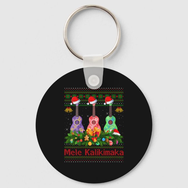 Womens Mele Kalikimaka Ukulele Guitar Ugly Xmas Sw Schlüsselanhänger (Vorderseite)