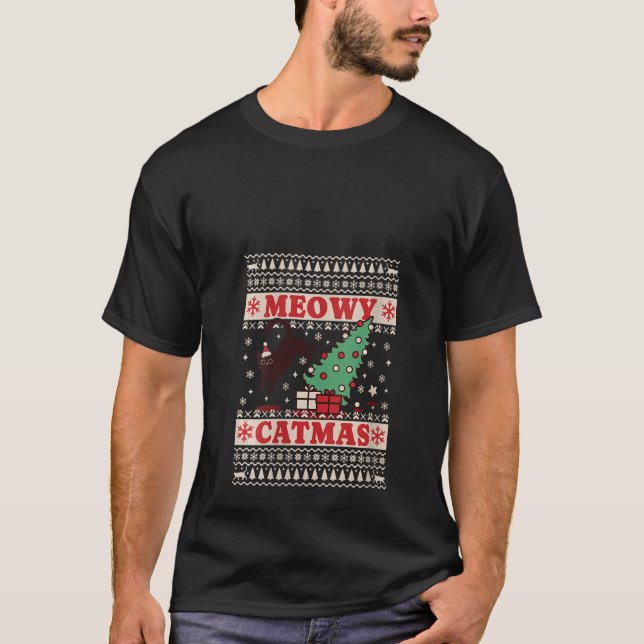Womens Meowy Catmas Funny Cat Christmas Cat Lover T-Shirt (Vorderseite)