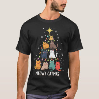 Womens Meowy Catmas Weihnachtsbaum Weihnachtsjunge T-Shirt