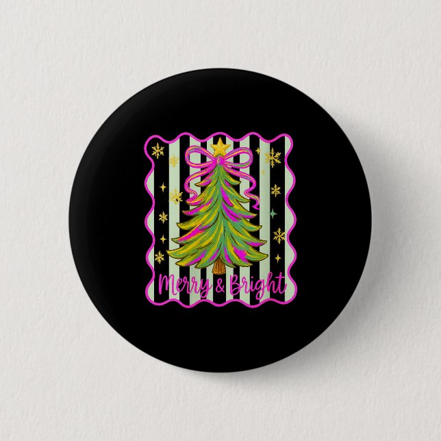Womens Merry And Bright Christmas Crew 2025 Funny  Button (Vorderseite)