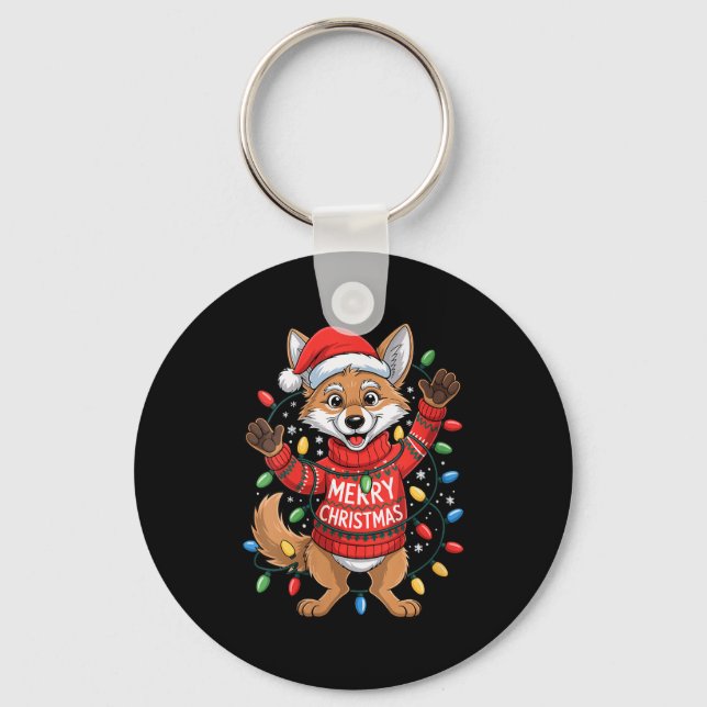 Womens Merry Christmas Fox Festive Woodland Winter Schlüsselanhänger (Vorderseite)
