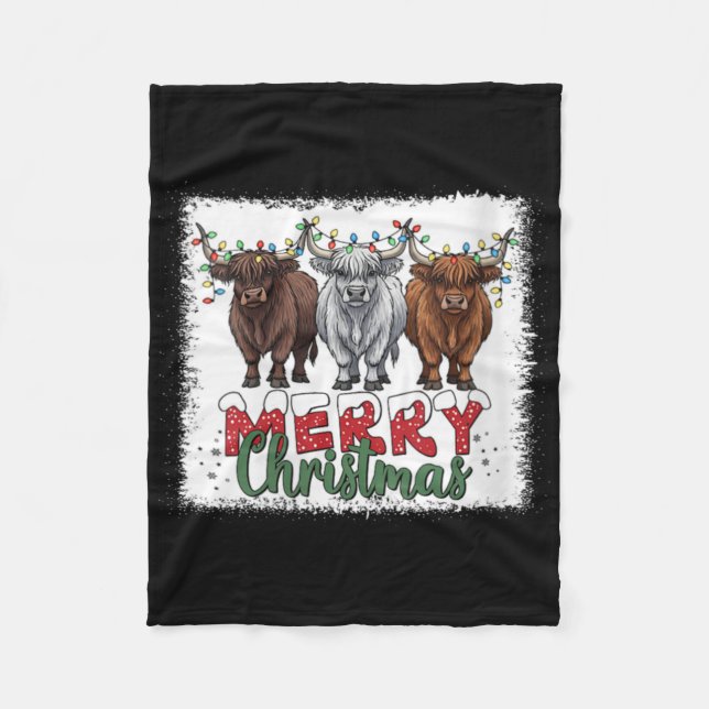 Womens Merry Christmas Scottish Highland Cow Xmas  Fleecedecke (Vorderseite)