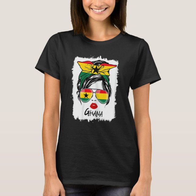 Womens Messy Bun Ghana Flag Glasses Patriotic Wome T-Shirt (Vorderseite)