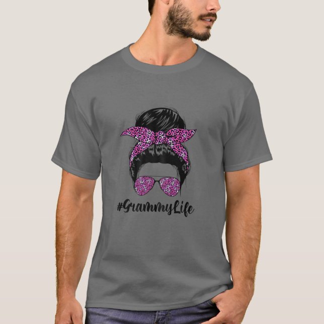 Womens Messy Bun Hair Leopard Headband Grammy Life T-Shirt (Vorderseite)