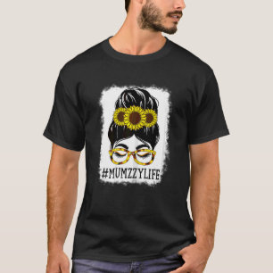 Womens Messy Bun Mumzzy Life Oma Sunflowers Cu T-Shirt