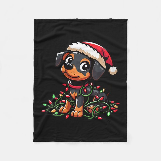 Womens Miniature Pinscher Weihnachtslicht Dog Fun Fleecedecke (Vorderseite)