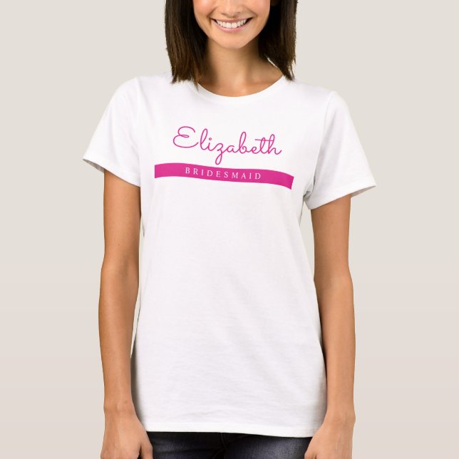 Womens Modern Pink White Bachelorette Bridesmaid T-Shirt (Vorderseite)