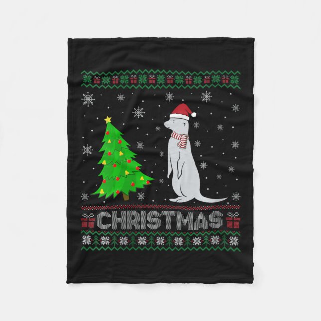 Womens mongoose Xmas Tree Lighting Ugly Weihnachte Fleecedecke (Vorderseite)