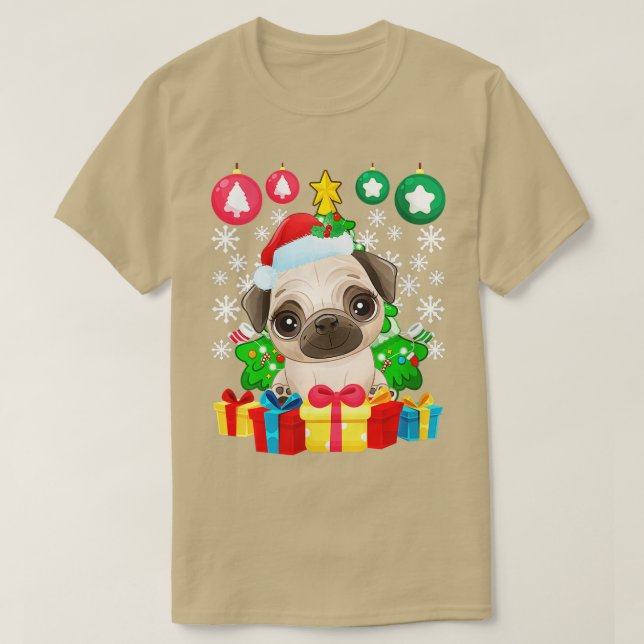 Womens Mops Weihnachtsbaum Ornament Weihnachtslied T-Shirt (Design vorne)