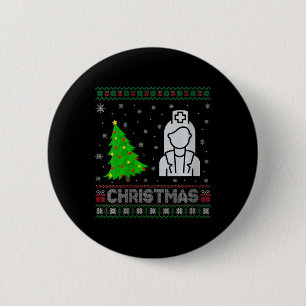Womens Nicu Nurse Xmas Tree Lighting Ugly Christma Button