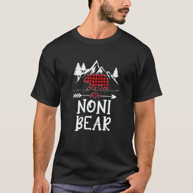 Womens Noni Bear Christmas Pajama Red Plaid Buffal T-Shirt (Vorderseite)
