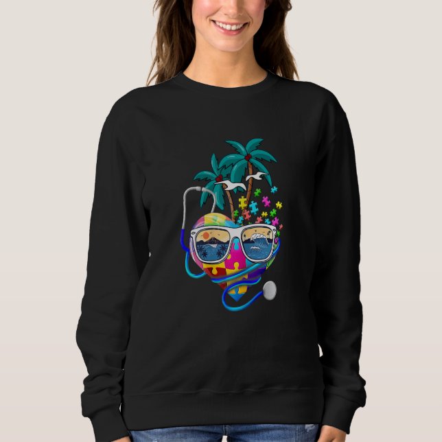 Womens Nurse Autism Puzzle Stethoscope Herzfleck Sweatshirt (Vorderseite)