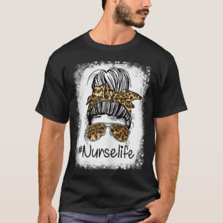Womens Nurse Life Leopard Messy Bun Haare Brille N T-Shirt