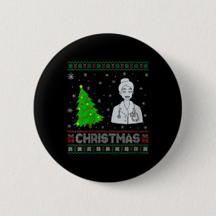 Womens Nurse Practitioner Xmas Tree Lighting Ugly Button