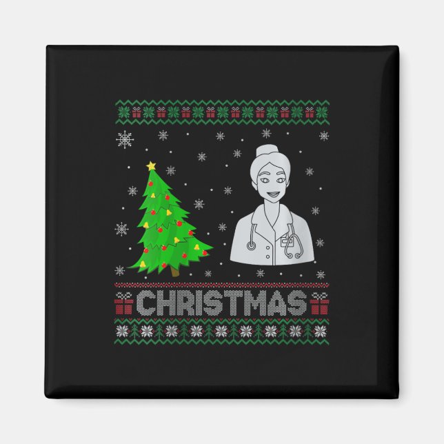 Womens Nurse Practitioner Xmas Tree Lighting Ugly Magnet (Vorne)
