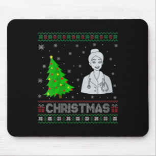 Womens Nurse Practitioner Xmas Tree Lighting Ugly Mousepad