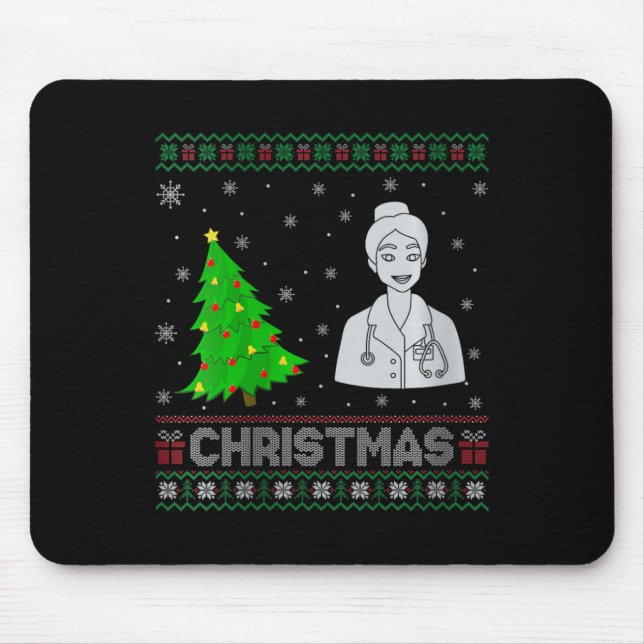 Womens Nurse Practitioner Xmas Tree Lighting Ugly Mousepad (Vorne)