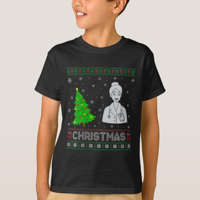 Womens Nurse Practitioner Xmas Tree Lighting Ugly T-Shirt (Vorderseite)