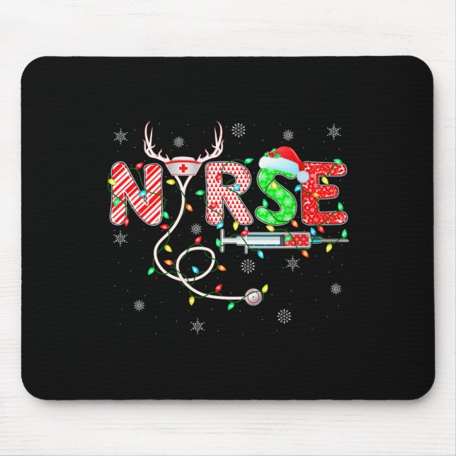 Womens Nursing Stethoscope Reindeer Nurse Hat Funn Mousepad (Vorne)