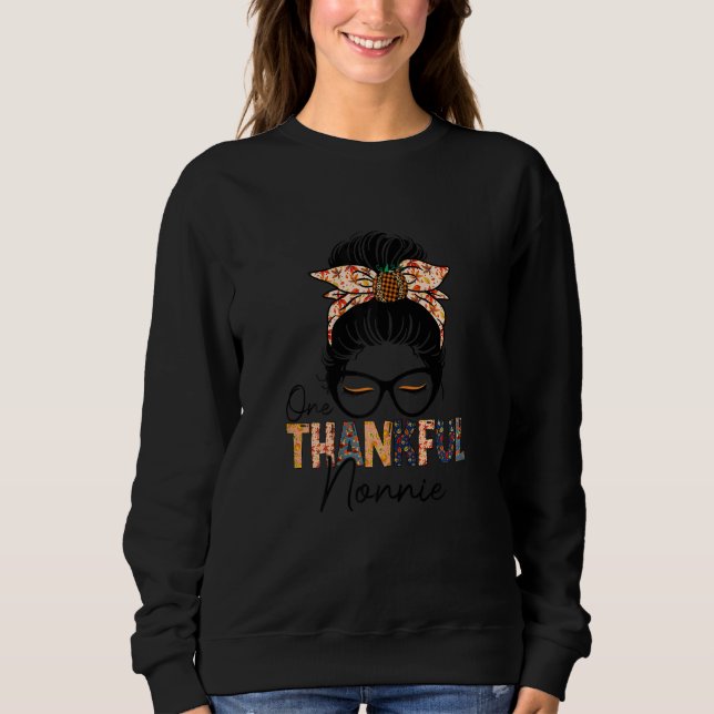 Womens One Thankful Nonnie Leopard Messy Bun Thank Sweatshirt (Vorderseite)
