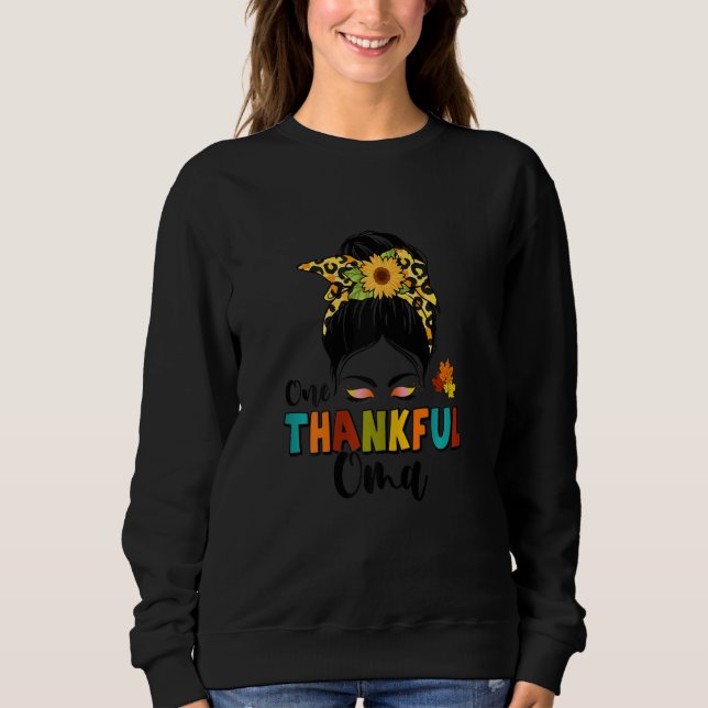 Womens One Thankful Oma Leopard Messy Bun Fall Tha Sweatshirt (Vorderseite)