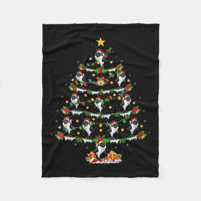Womens Orca Christmas Tree Lights Funny Sea Animal Fleecedecke (Vorderseite)