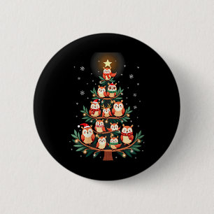 Womens Owl Weihnachtsbaum Xmas Lichter Xmas Owl Lo Button